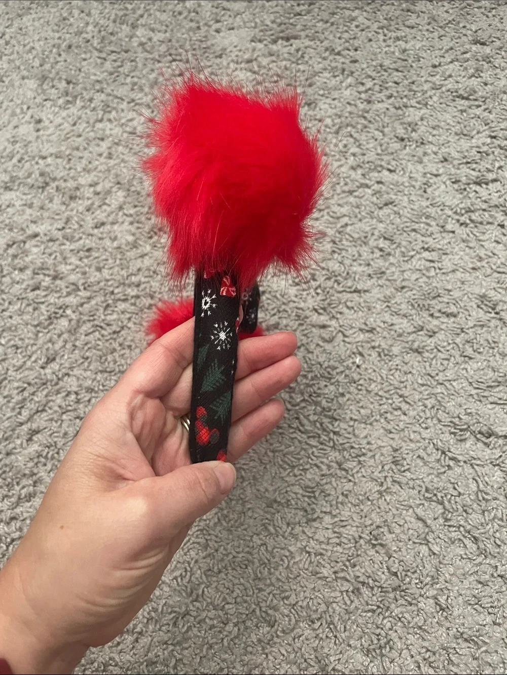 Disney Christmas Red Pom Pom Minnie Ear with Black Holiday Bow